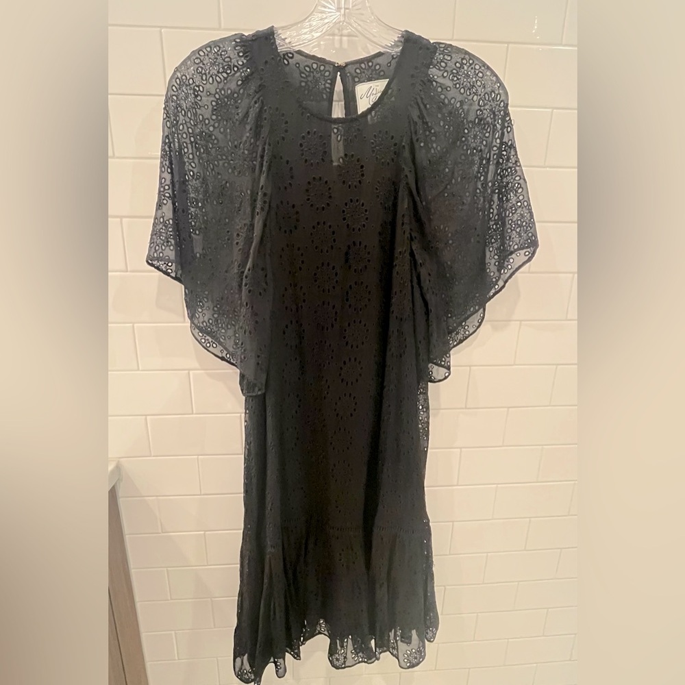 Kate spade New York black lace Madison ave chic broderie anglaise dress 4 S